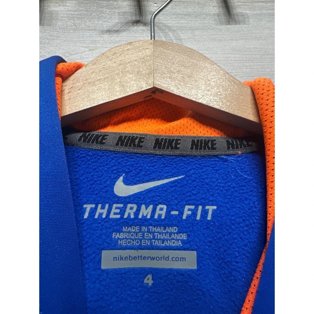 Nike Therma-FIT Hoodie Boys 4 Blue Orange Football Graphic EUC